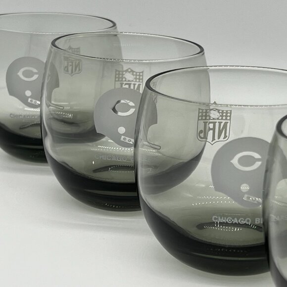 Vintage NFL Chicago Bears Bar Cocktail Smoked Rocks Glasses (set of 4) - lot C - Picture 7 of 8